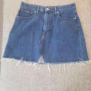 Madewell Women's Rigid Denim A-line Jean Skirt Blue Raw Hem Size 30